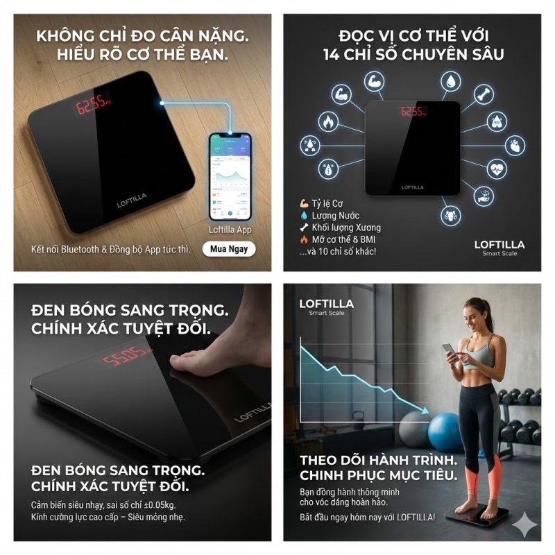 Cân điện tử thông minh LOFTILLA Smart Scale, kết nối APP