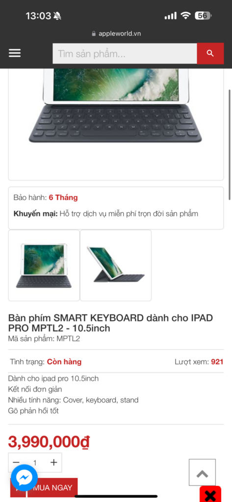 Bàn phím Apple SMART KEYBOARD MPTL2 cho iPad PRO - 10.5inch / iPad Air 3 / iPad 7 ( hàng tồn kho ) - ảnh 2