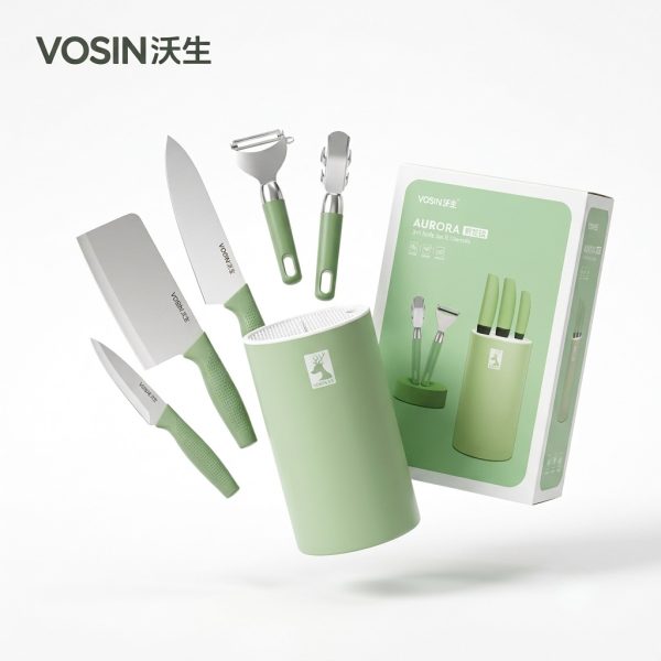 Bộ dao nhà bếp 6 món VOSIN AURORA, kèm dock, có dao chặt thái bản lớn - ảnh 1