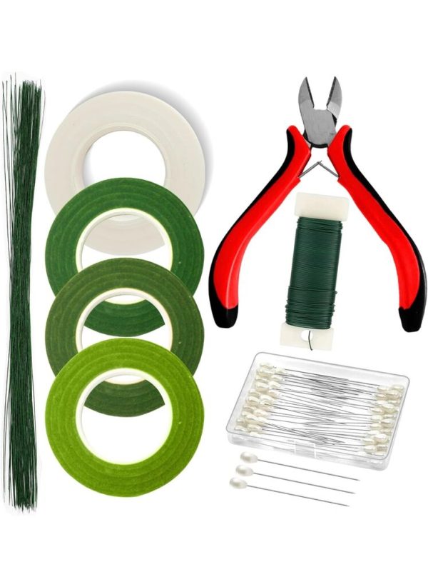 Bộ dụng cụ cắm hoa FLORZO - 3 băng dính hoa, dây hoa dạng dẹt 22, thân dây hoa 26 & kìm cắt dây - ảnh 1