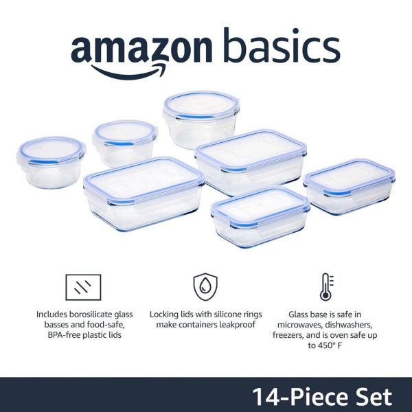Bộ hộp thuỷ tinh đựng thực phẩm 14 món Amazon Basics ( Mỹ ), siêu chịu nhiệt - ảnh 1