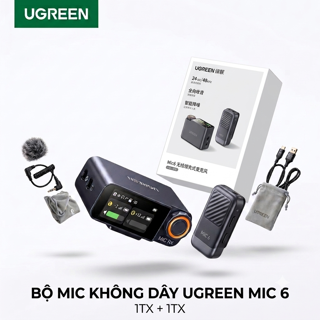 Bộ Mic thu âm không dây hãng UGREEN MIC 6 ( 1RX + 1TX ) - ảnh 1