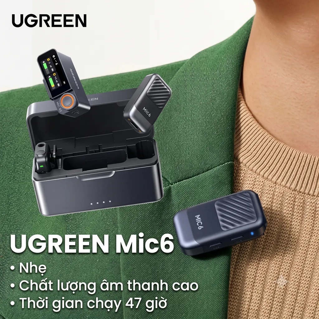 Bộ Mic thu âm không dây UGREEN MIC6 (2TX + 1RX + 1 Charging case ) - ảnh 5
