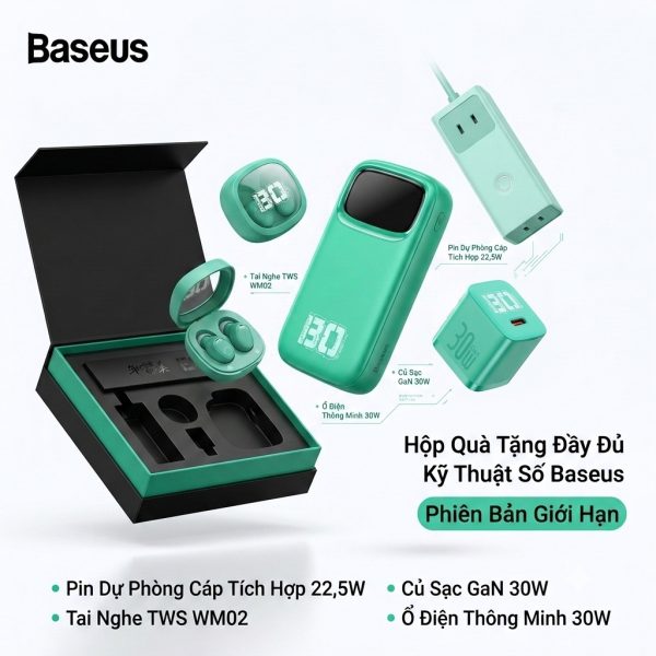 Bộ quà tặng Baseus Limited Edition gồm Pin dự phòng + sạc nhanh 30W + tai nghe Bluetooth + ổ điện - ảnh 1