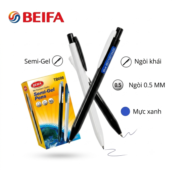 Bút bi Semi Gel BEIFA TB608, ngòi 0.5 MM mực xanh , hộp 40 chiếc - ảnh 1