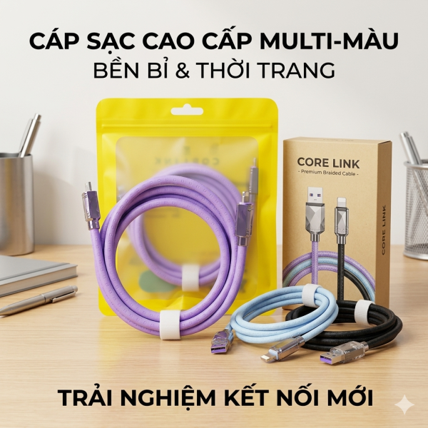 Cáp sạc BVVLEIS dây béo, có đủ Lightning / Type-C, màu ngẫu nhiên. - ảnh 1