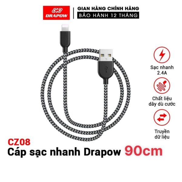 Cáp sạc dây dù iPhone - DRAPOW CZ08 siêu bền chống đứt - ảnh 1
