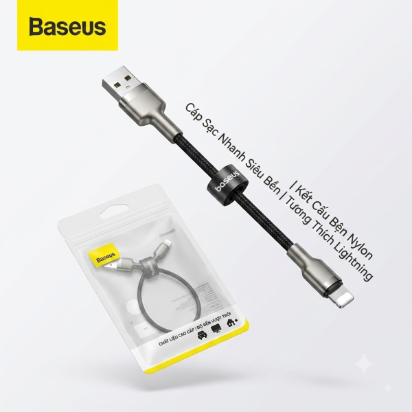 Cáp sạc iPhone Baseus Cafule Metal – USB-A to Lightning 2.4A - dài 25cm - ảnh 1