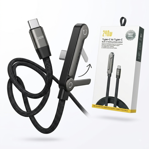 Cáp Sạc Nhanh C to C 240W dây dù, Kiêm Giá Đỡ Điện Thoại Gấp Gọn, công suất 60W ( hàng Amazon ) - ảnh 1