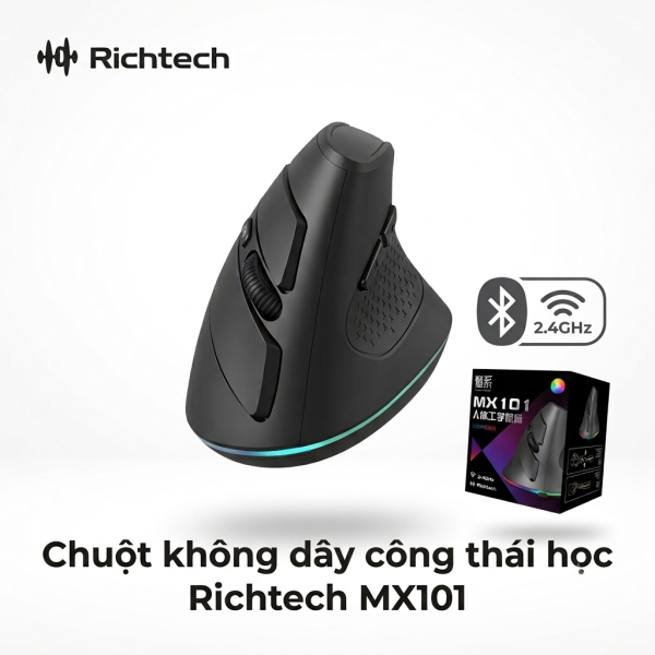 Chuột Bluetooth công thái học RICHTECH - MX101 , chuột yên lặng, 3200 DPI, led RGD - ảnh 1