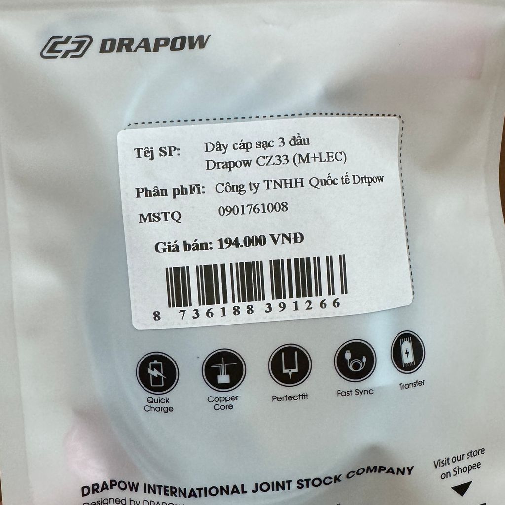 Dây cáp sạc 3 đầu DRAPOW CZ33 (L + C + M), sạc được iPhone 18 - ảnh 4
