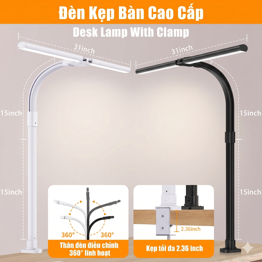 Đèn đọc sách TD01, đèn bàn hai đầu ( Hàng Amazon ) - ảnh 3
