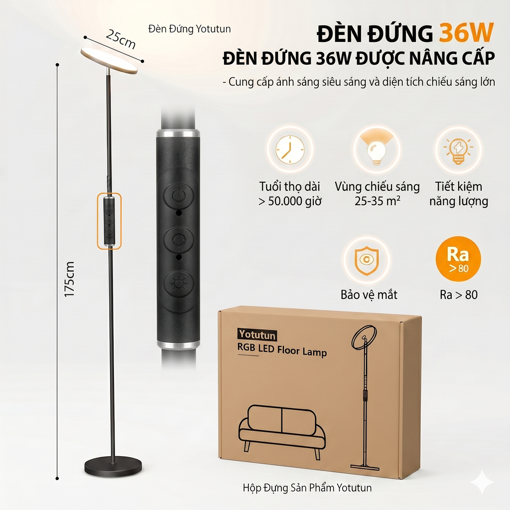 Đèn LED đứng thông minh YOTUTUN RGB FLE-036 (hàng Amazon Mỹ), có Remote, xoay 350 độ, cao 1.75m - ảnh 1