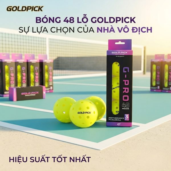 Hộp 3 quả bóng Pickleball 48 lỗ, chính hãng Gold Pick, nhựa nguyên sinh đúc nguyên khối - ảnh 1