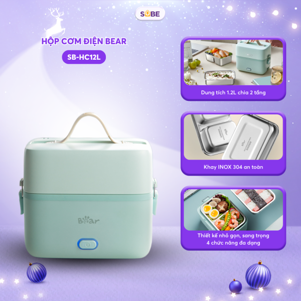 Hộp Cơm Cắm Điện Bear 2 Tầng 3 Ngăn Hâm Nóng Cực Nhanh Inox 304 An Toàn SB-HC12L - ảnh 1