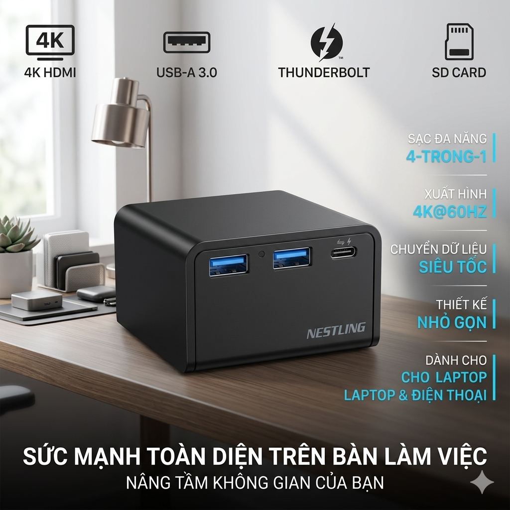 HUB chuyển đổi kiêm sạc nhanh đa năng Nestling - ảnh 1