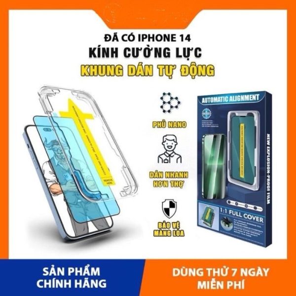 Kính cường lực tự dán iPhone khung dán tự động siêu dễ dán, viền mỏng, chống bám bụi - ảnh 1