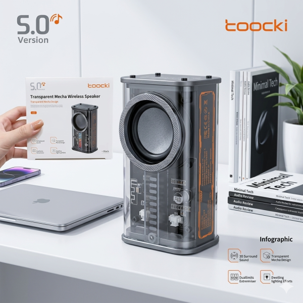 Loa Bluetooth Toocki - Transparent Mecha Wireless Speaker (Model: K07) có TWS kết nối 2 loa - ảnh 1