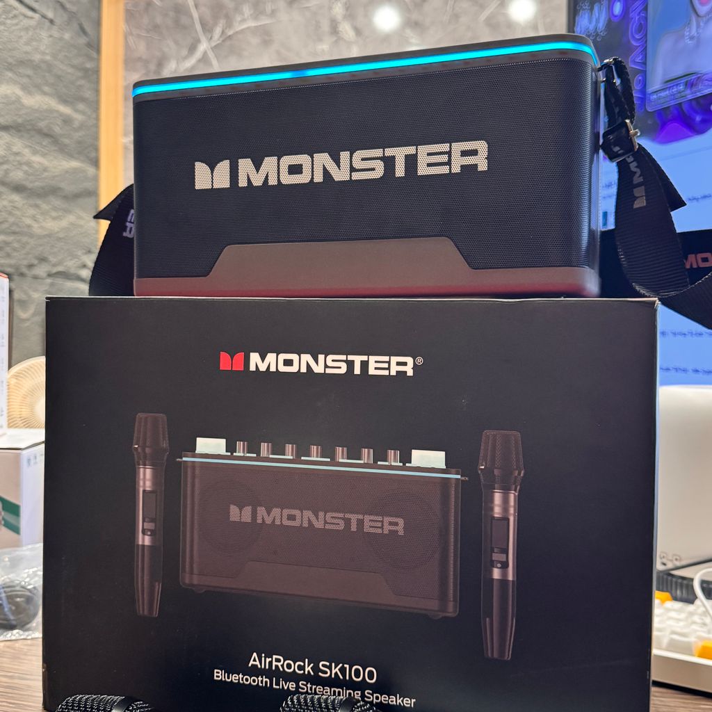 Loa Karaoke MONSTER AirRock SK100 – Bluetooth Live Streaming Speaker, có 2 Mic ko dây - ảnh 3
