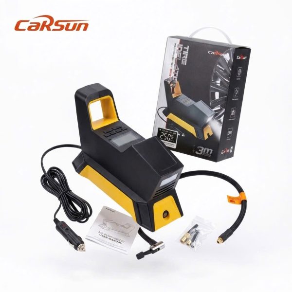 Máy bơm lốp xe hơi Hãng CARSUN , bơm điện oto 100W, có đèn pin ( Hàng Amazon Mỹ ) - ảnh 1