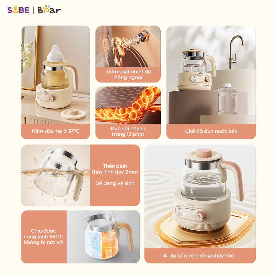 Máy đun nước hâm sữa Bear WW-4H12M - kem - Tiếng Việt - ảnh 2