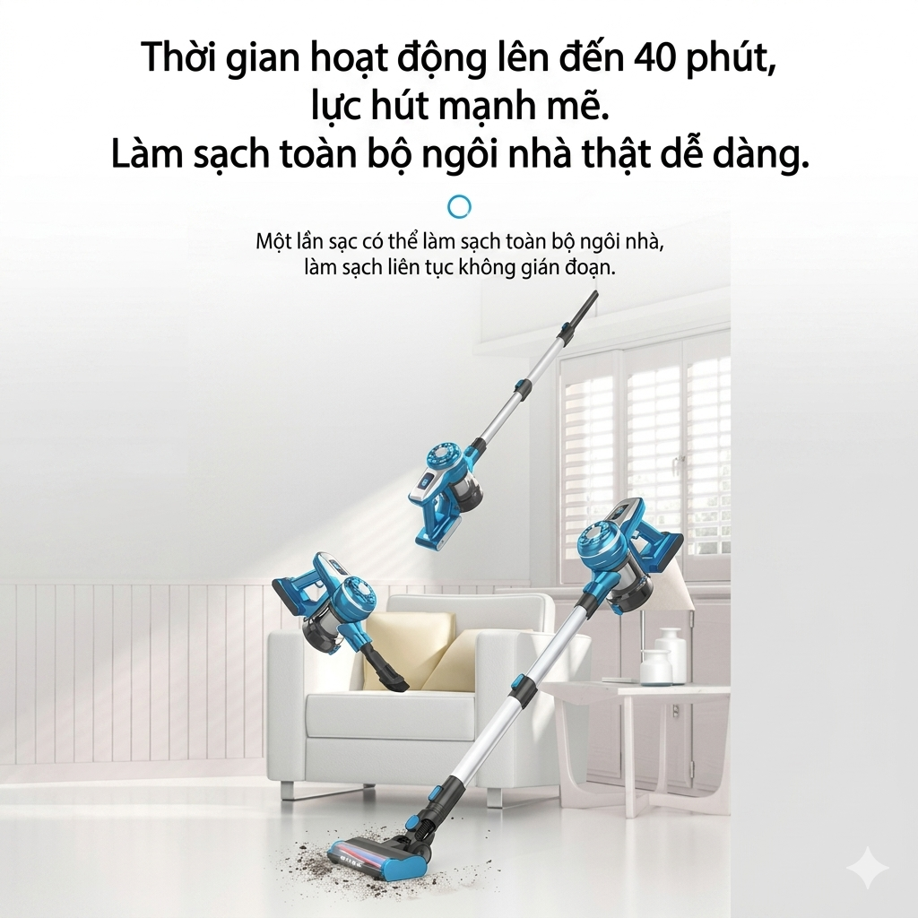Máy hút bụi không dây POODA W1 Pro, thân nhôm, lõi lọc rửa được - ảnh 3