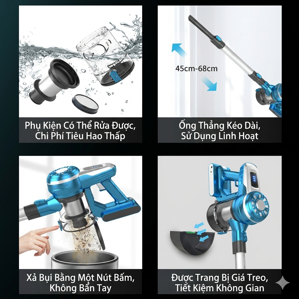Máy hút bụi không dây POODA W1 Pro, thân nhôm, lõi lọc rửa được - ảnh 4