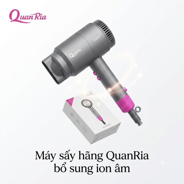 Máy sấy hãng QuanRia bổ sung ion âm 1600W, 2 chiều nóng lạnh ( vỏ dính tay, lau cồn là hết) - ảnh 1