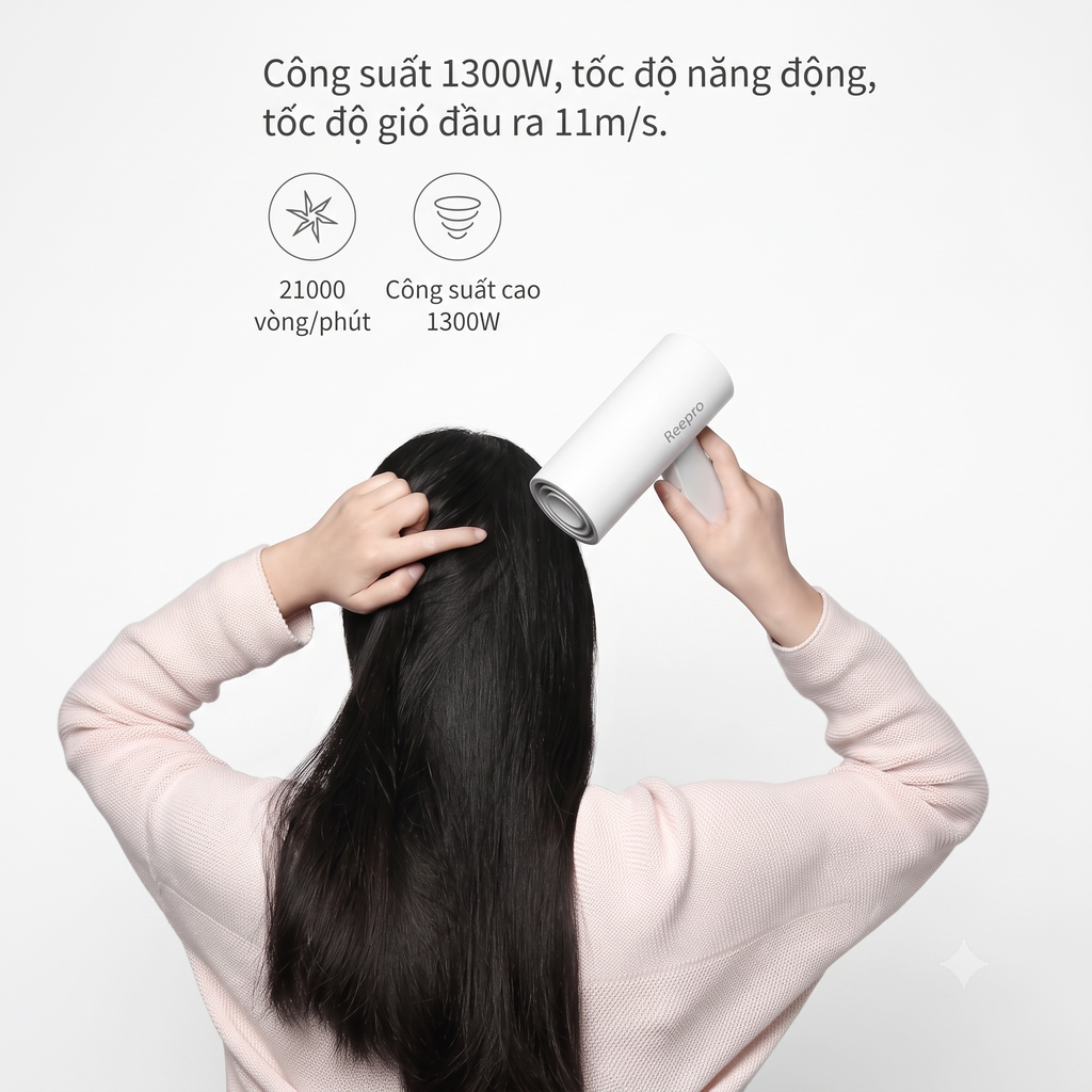 Máy sấy tóc mini gấp gọn Reepro, tạo ion âm, có thể gập gọn,1300W / RP-HC04 - ảnh 5