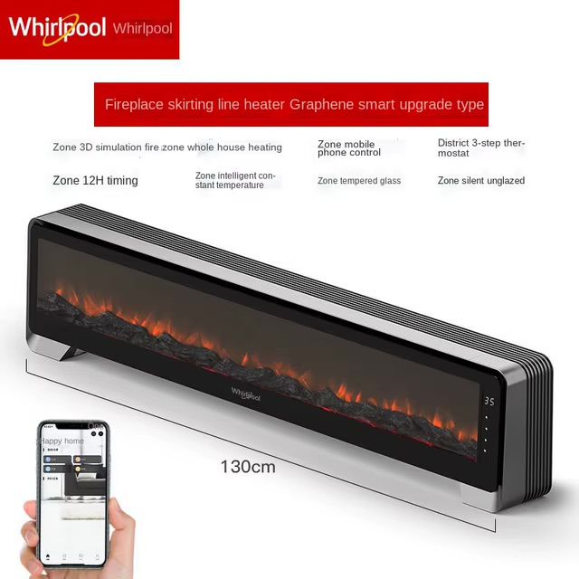 Máy sưởi Whirlpool (Mỹ), công nghệ sưởi Graphene ko đốt Oxy, màn hình than củi, dài 1.3m, 2200W - ảnh 2