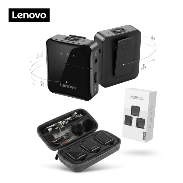 Mic thu âm không dây hãng LENOVO MC550 2TX + 1RX, kết nối điện thoại, máy ảnh, thu âm Livestream - ảnh 1