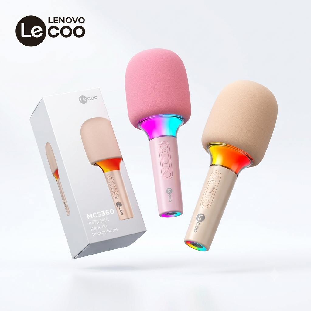 Micro karaoke Bluetooth LENOVO Lecoo MCS360 , có TWS 2 mic, đèn RGB, cổng AUX - ảnh 1
