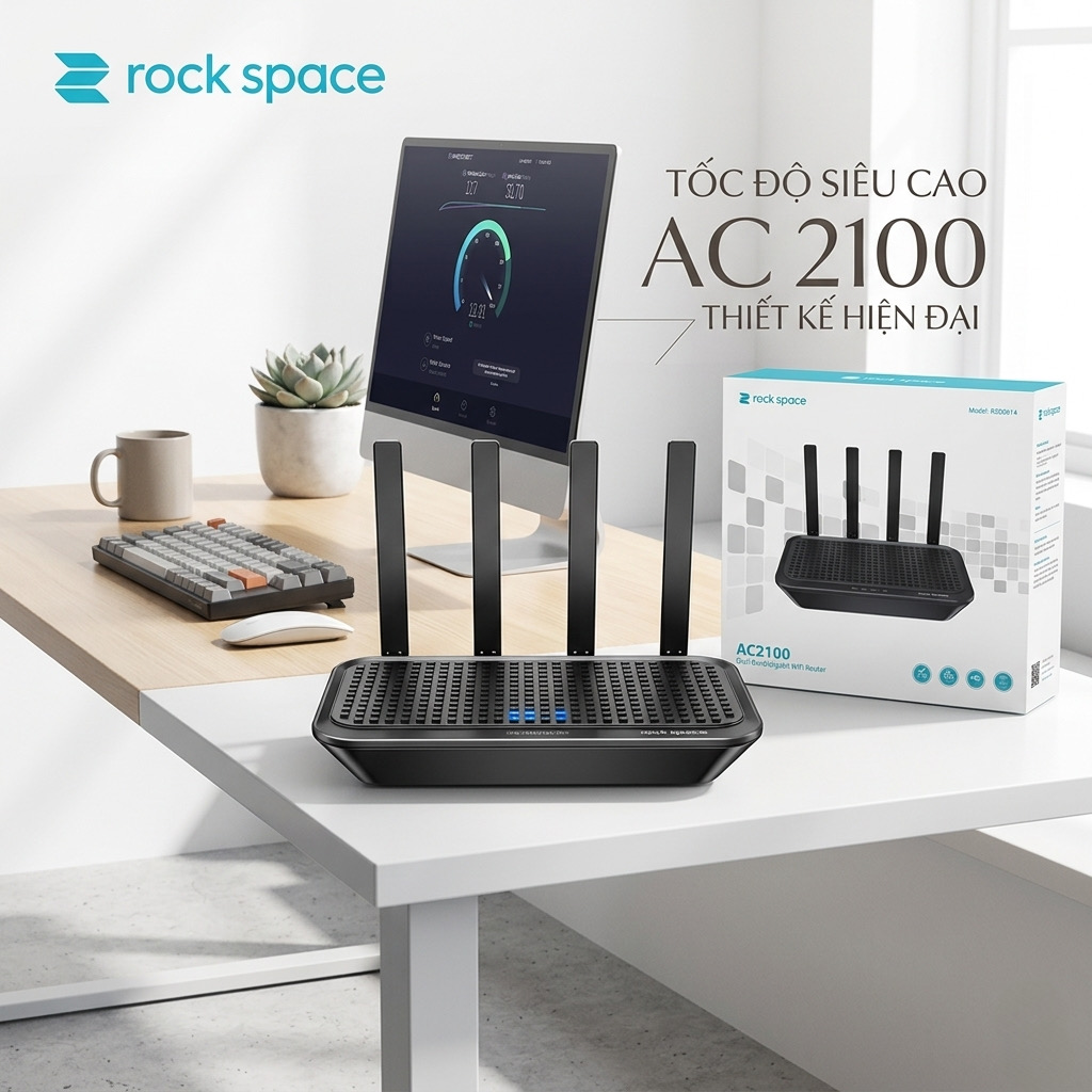 Modem/ Router WiFi 4 ăng ten Rock Space AC2100 RSD0614 – Băng Tần Kép Gigabit, MU-MIMO 4×4 - ảnh 2