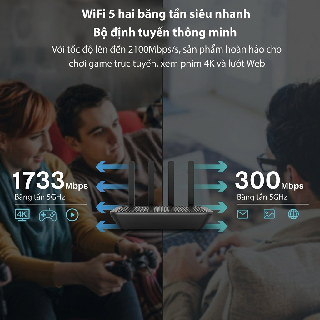 Modem/ Router WiFi 4 ăng ten Rock Space AC2100 RSD0614 – Băng Tần Kép Gigabit, MU-MIMO 4×4 - ảnh 5