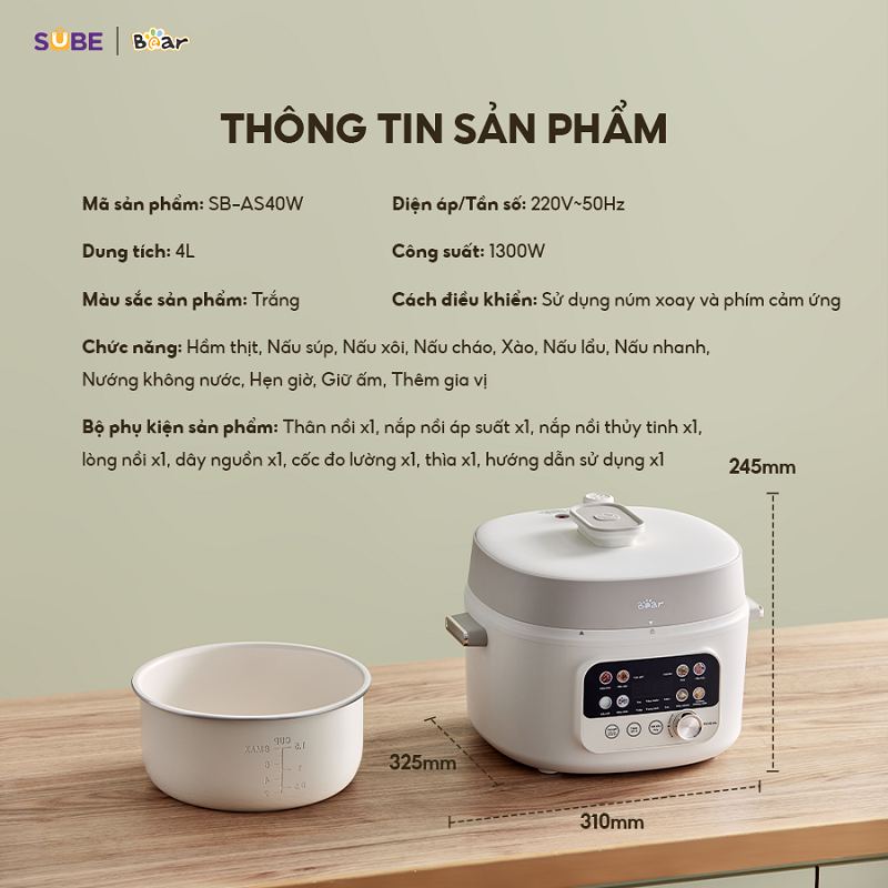 Nồi áp suất Bear SB-AS40W - White - ảnh 3