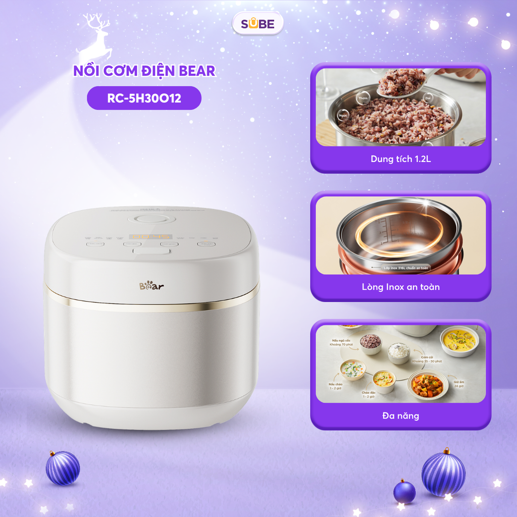 Nồi cơm điện inox Bear 1,2L RC-5H30O12 - ảnh 1