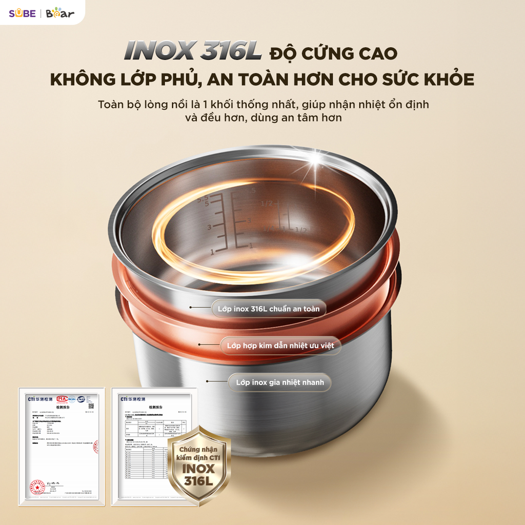 Nồi cơm điện inox Bear 1,2L RC-5H30O12 - ảnh 5