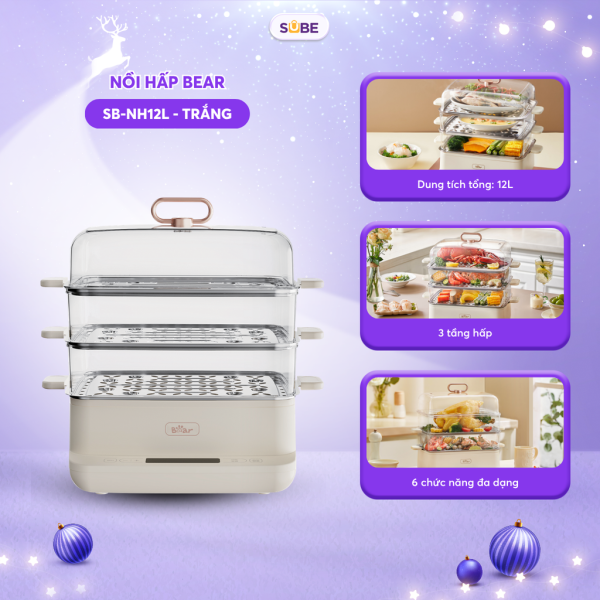 Nồi hấp Bear 3 tầng, 12L SB-NH12L - ảnh 1