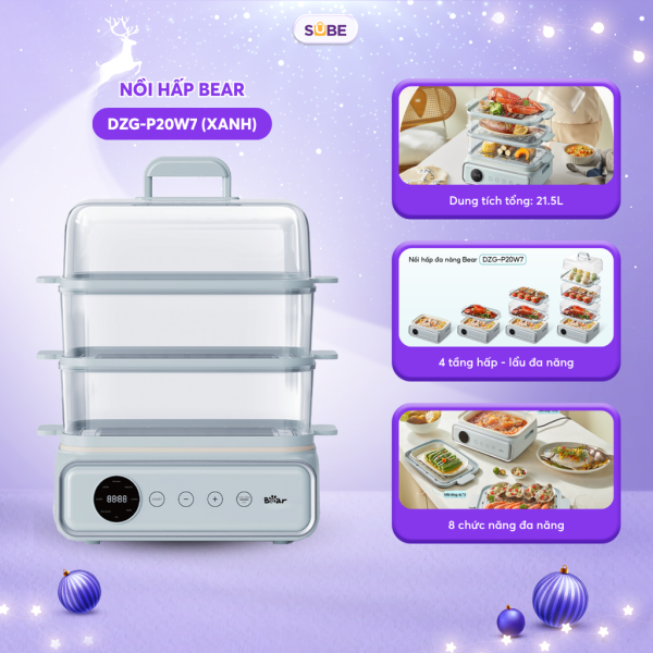 Nồi hấp Bear 4 tầng, 21.5L DZG-P20W7 - Có thể ăn lẩu, hấp - ảnh 1