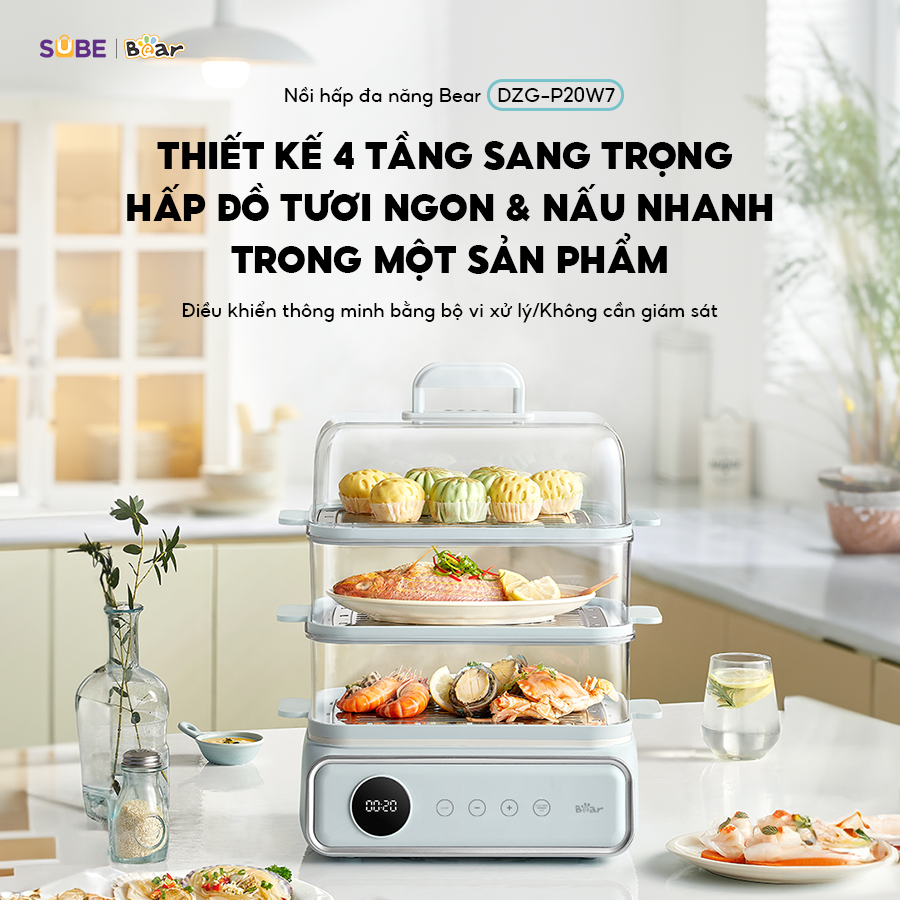 Nồi hấp Bear 4 tầng, 21.5L DZG-P20W7 - Có thể ăn lẩu, hấp - ảnh 2