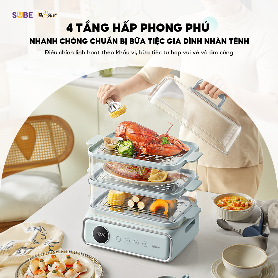 Nồi hấp Bear 4 tầng, 21.5L DZG-P20W7 - Có thể ăn lẩu, hấp - ảnh 5