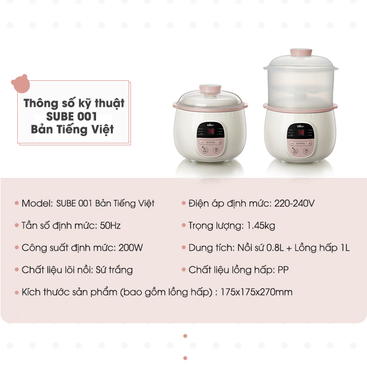 Nồi nấu chậm 0.8L Bear SUBE001 (3 màu) - ảnh 3