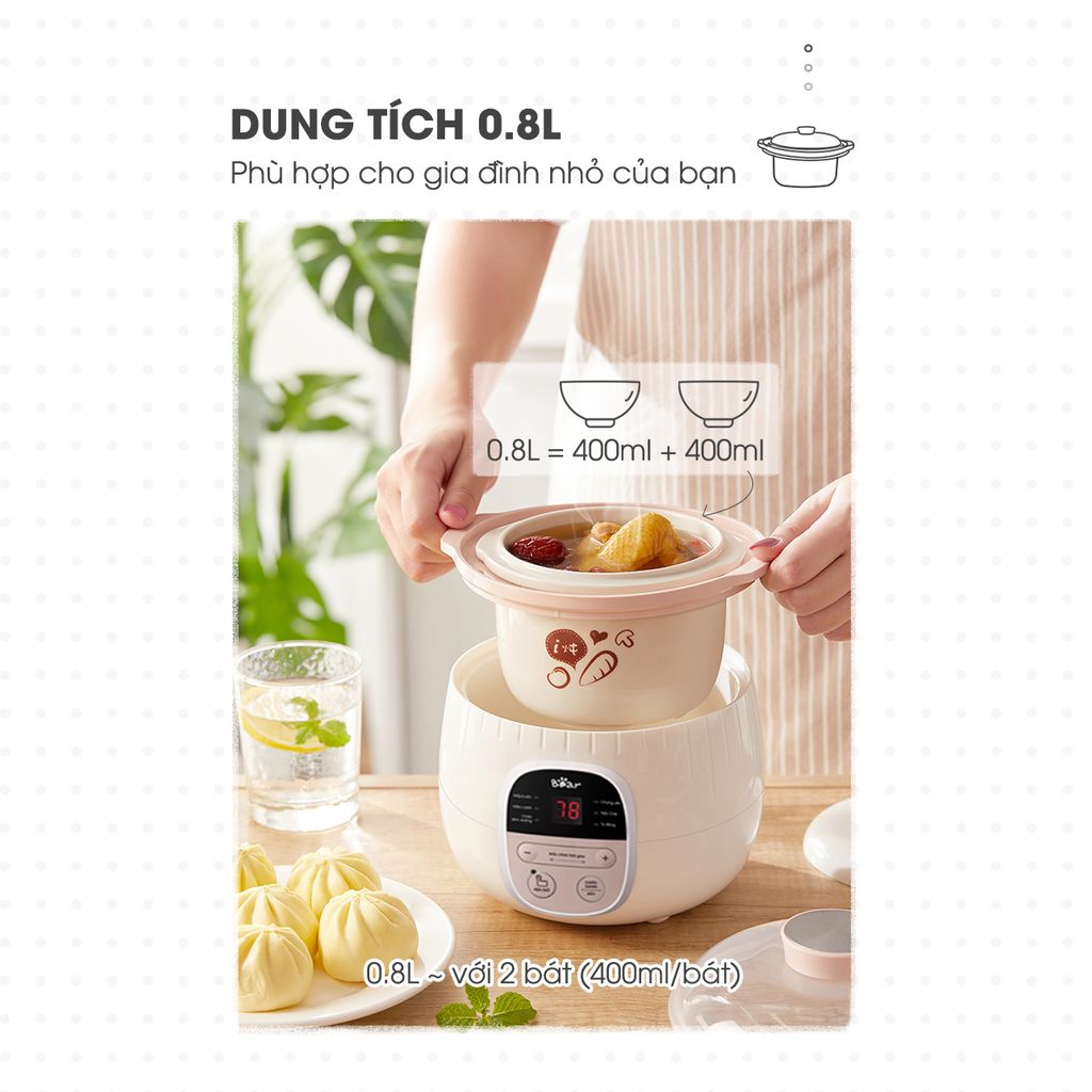 Nồi nấu chậm 0.8L Bear SUBE001 (3 màu) - ảnh 5