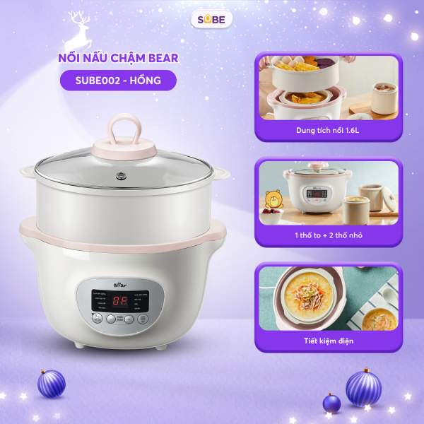 Nồi Nấu Chậm Bear 1,6L SUBE002 (2 màu Hồng - Kem) - ảnh 1