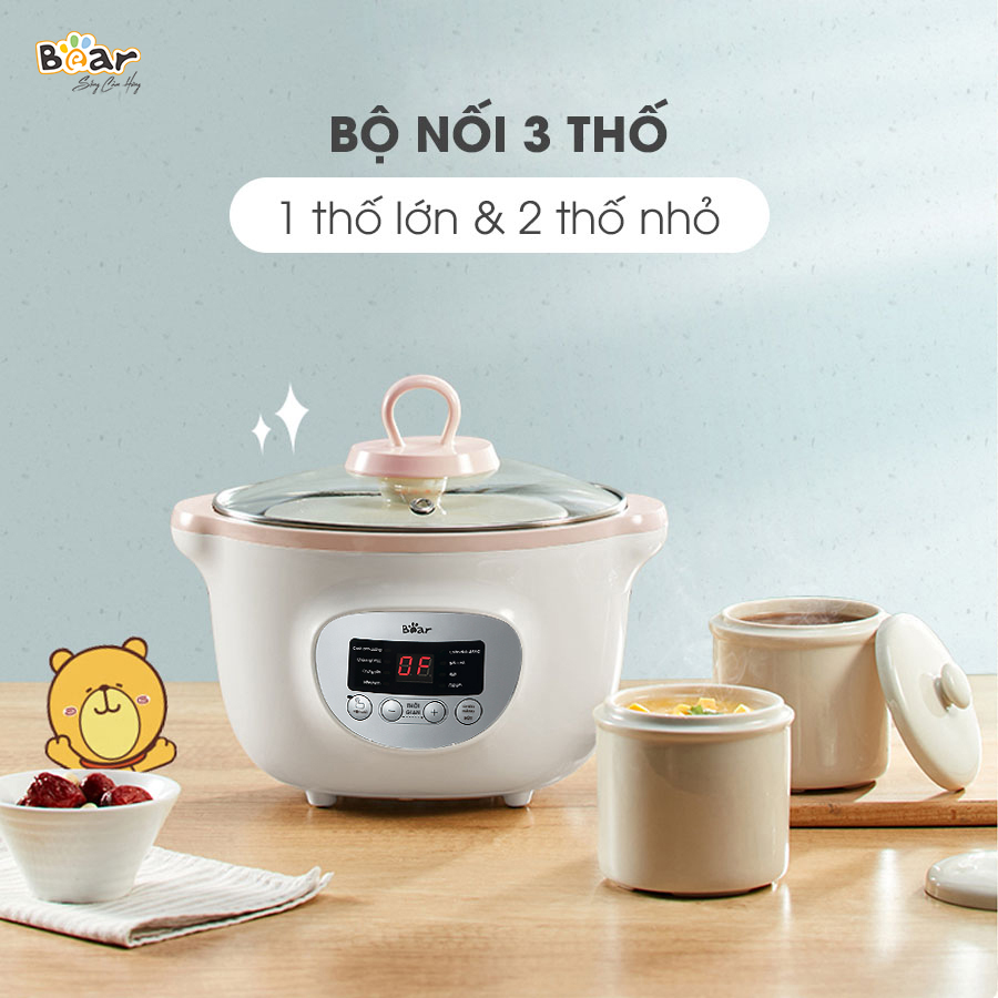 Nồi Nấu Chậm Bear 1,6L SUBE002 (2 màu Hồng - Kem) - ảnh 2