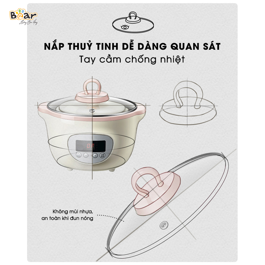 Nồi Nấu Chậm Bear 1,6L SUBE002 (2 màu Hồng - Kem) - ảnh 5