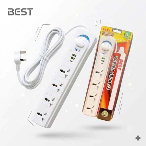 Ổ điện đa năng BEST 1700W, dây 3M , 1 Type C + 2 USB A + 4 AC - ảnh 1