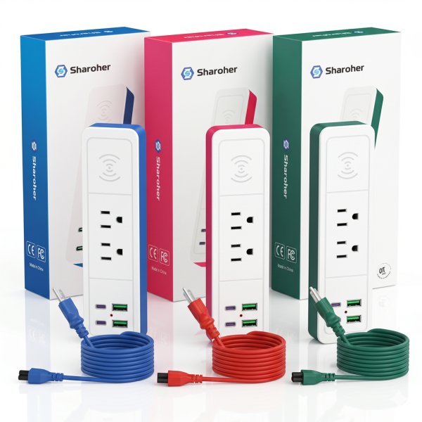 Ổ điện đa năng Sharoher ( Amazon Mỹ ) 2 cổng AC 220v + 2 cổng C sạc 20W+ 2 USB A + sạc ko dây - ảnh 1