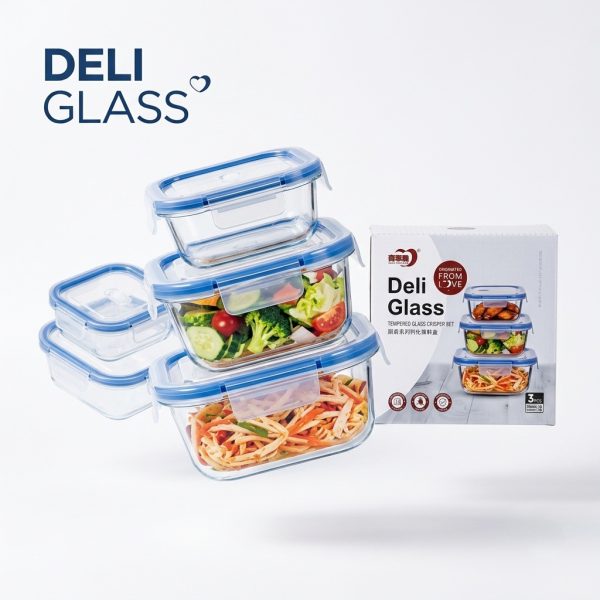 {Order 30/10} Bộ 3 Hộp Thủy Tinh Cường Lực Đựng Thực Phẩm DELI GLASS (360ml - 630ml - 1030ml) - ảnh 1