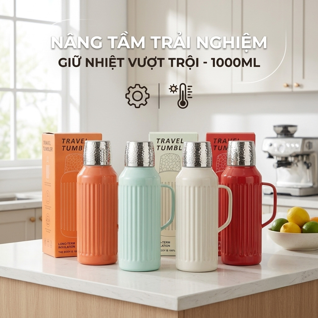 Phích Nước Giữ Nhiệt 1 Lít Có Màn Hình LED Cảm Ứng - Bình Ủ Trà, Cà Phê, pha sữa, ruột Inox 316 - ảnh 2